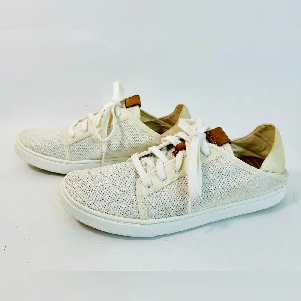 OluKai Cream-White Slip-On Perforated Sneaker Mule